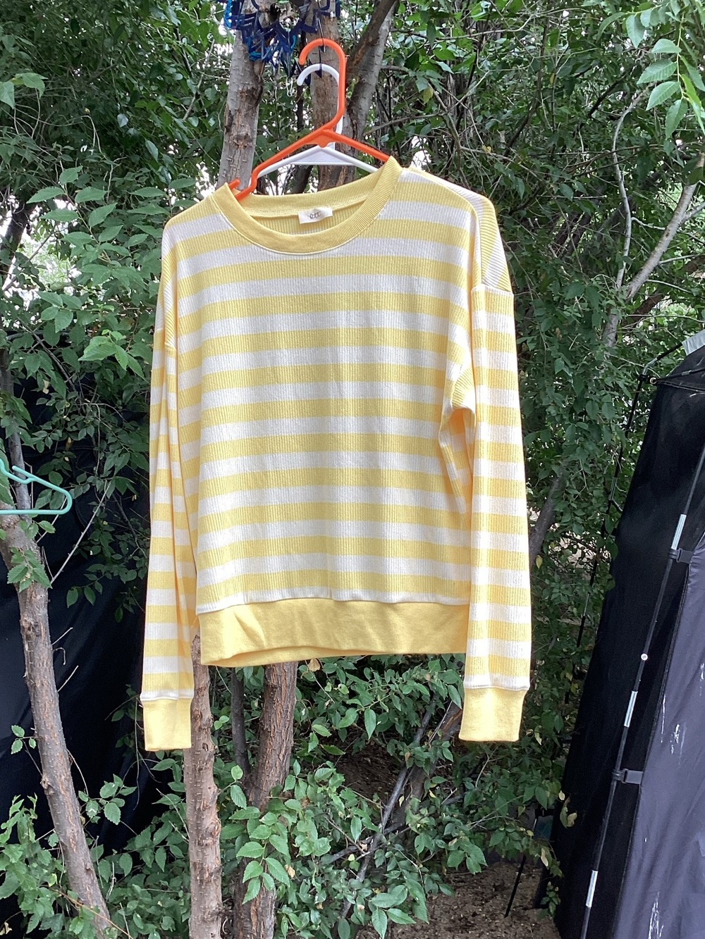Women's Yellow & White Striped Crewneck Sweater
